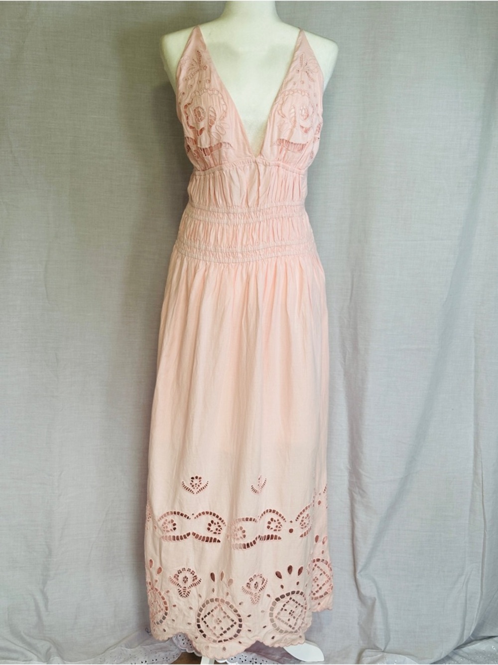 Sleeveless Blush Pink Future Collevtive Eyelet Maxi Dress with V-Neck